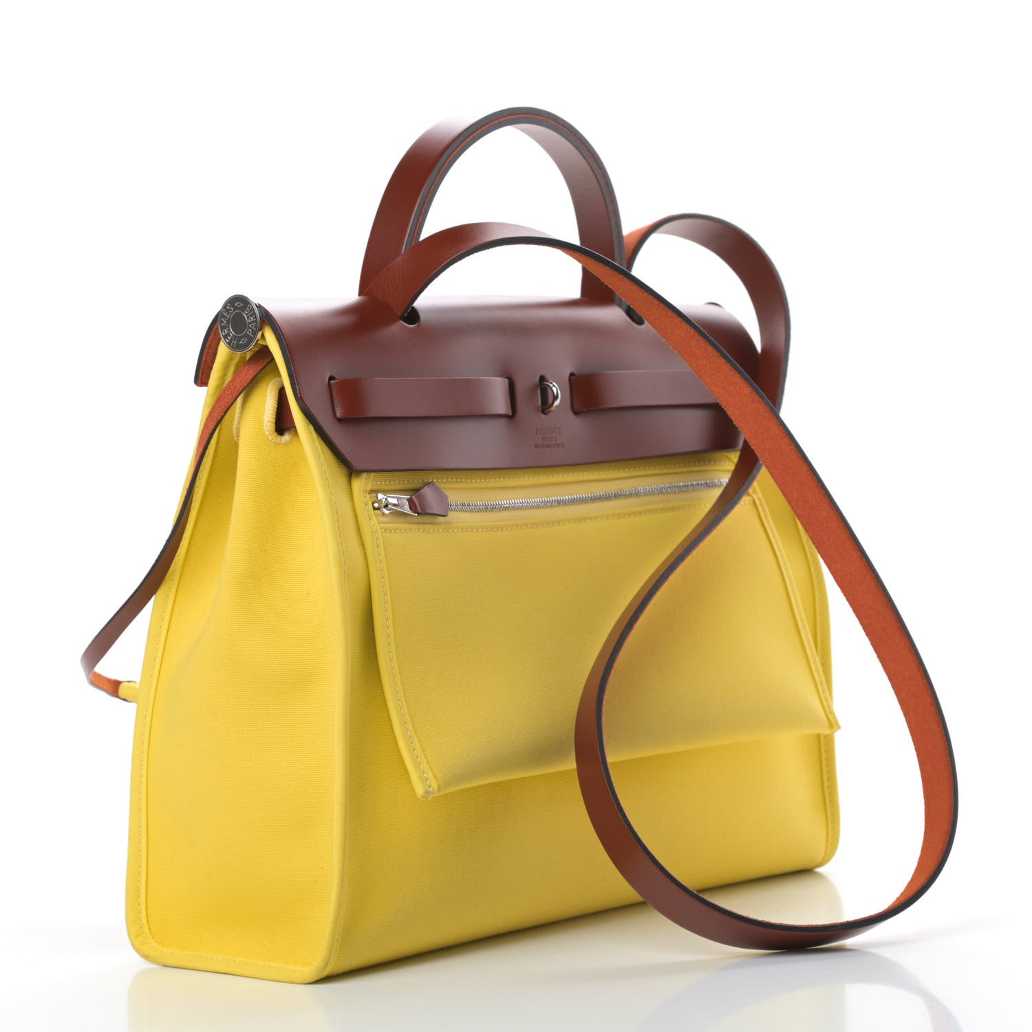 Hermes Vache Hunter Toile Herbag Zip 31 PM Lime Rouge H 4 of 15