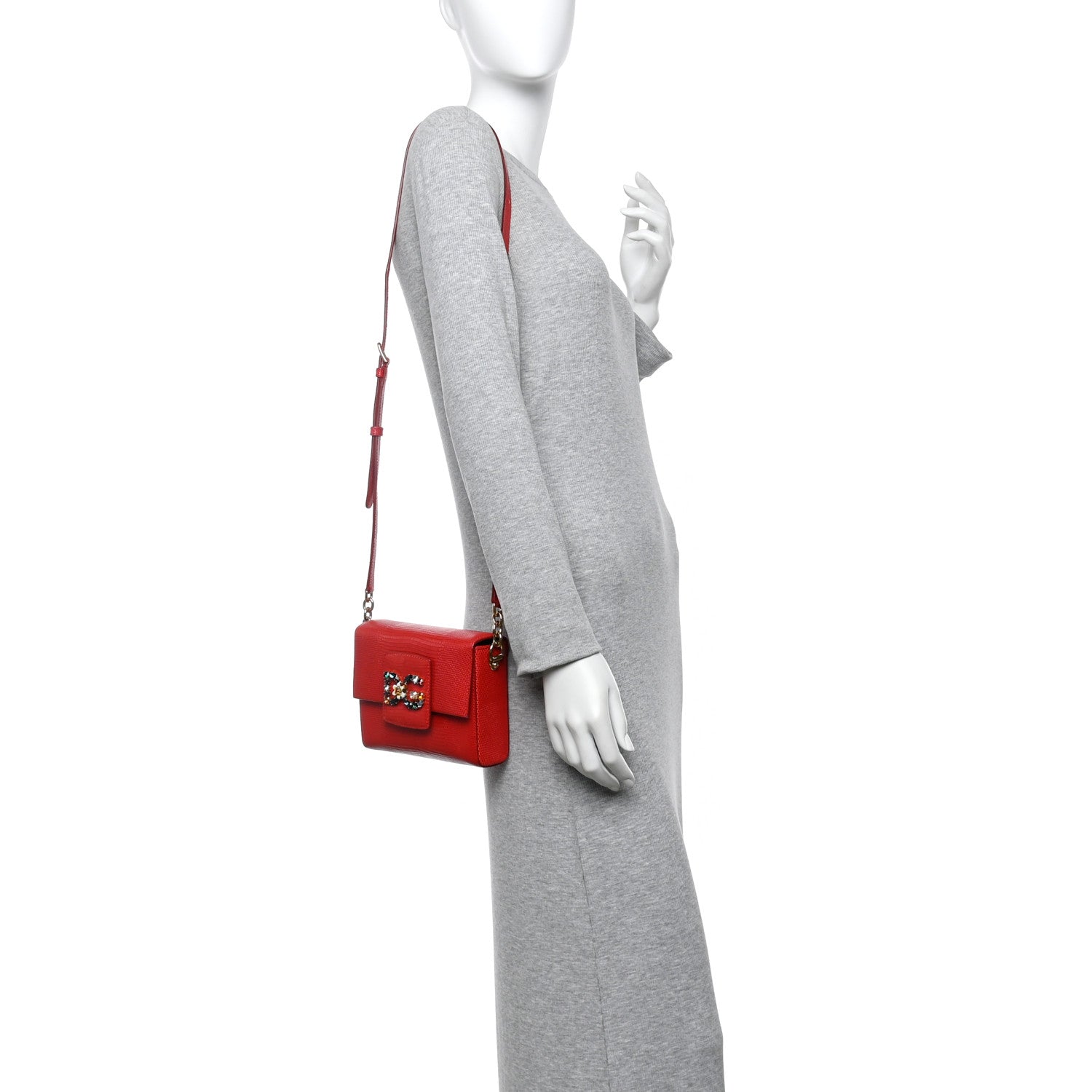 Dolce & Gabbana Lizard Embossed Crystal Embellished DG Millennials
