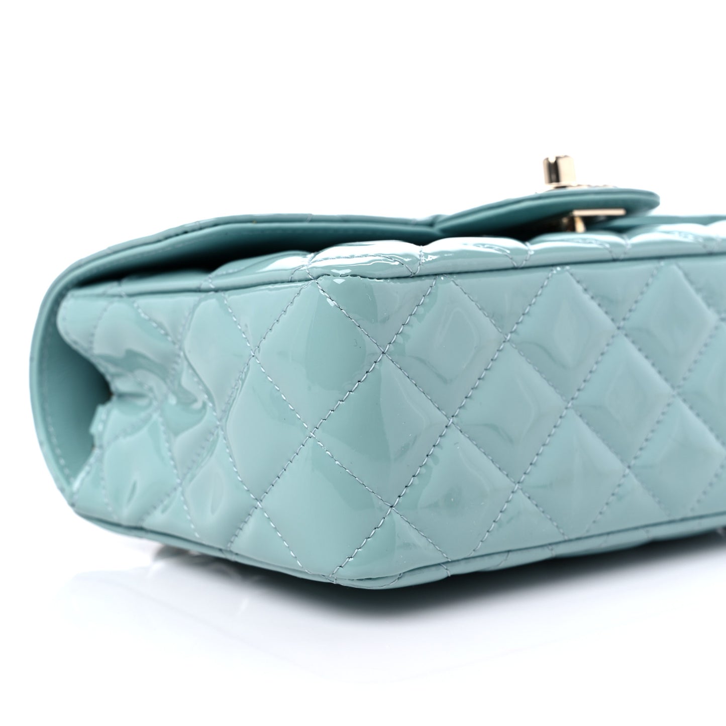 Patent Calfskin Quilted Mini Rectangular Flap Light Blue