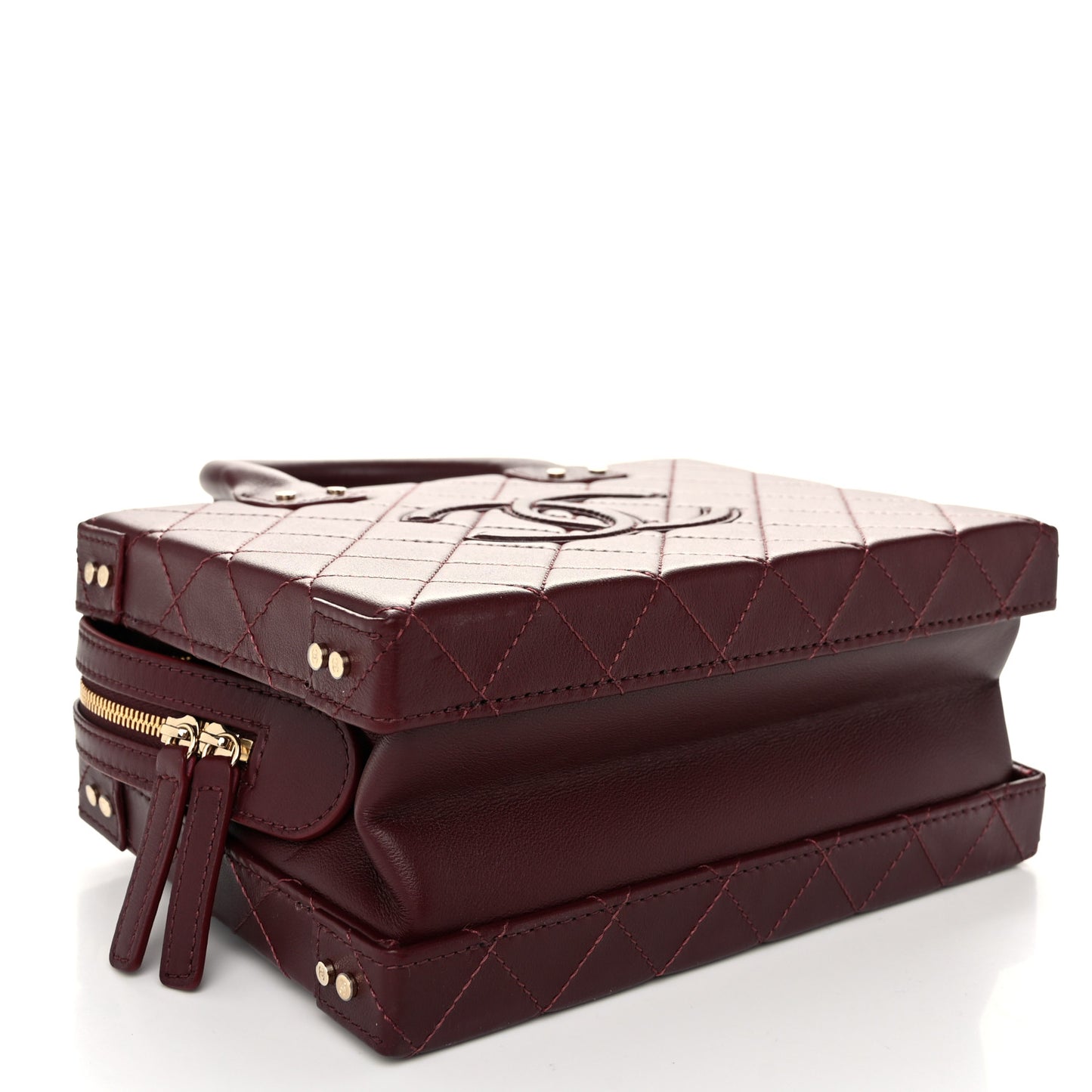 Calfskin Quilted Studded Square Vanity Case Burgundy