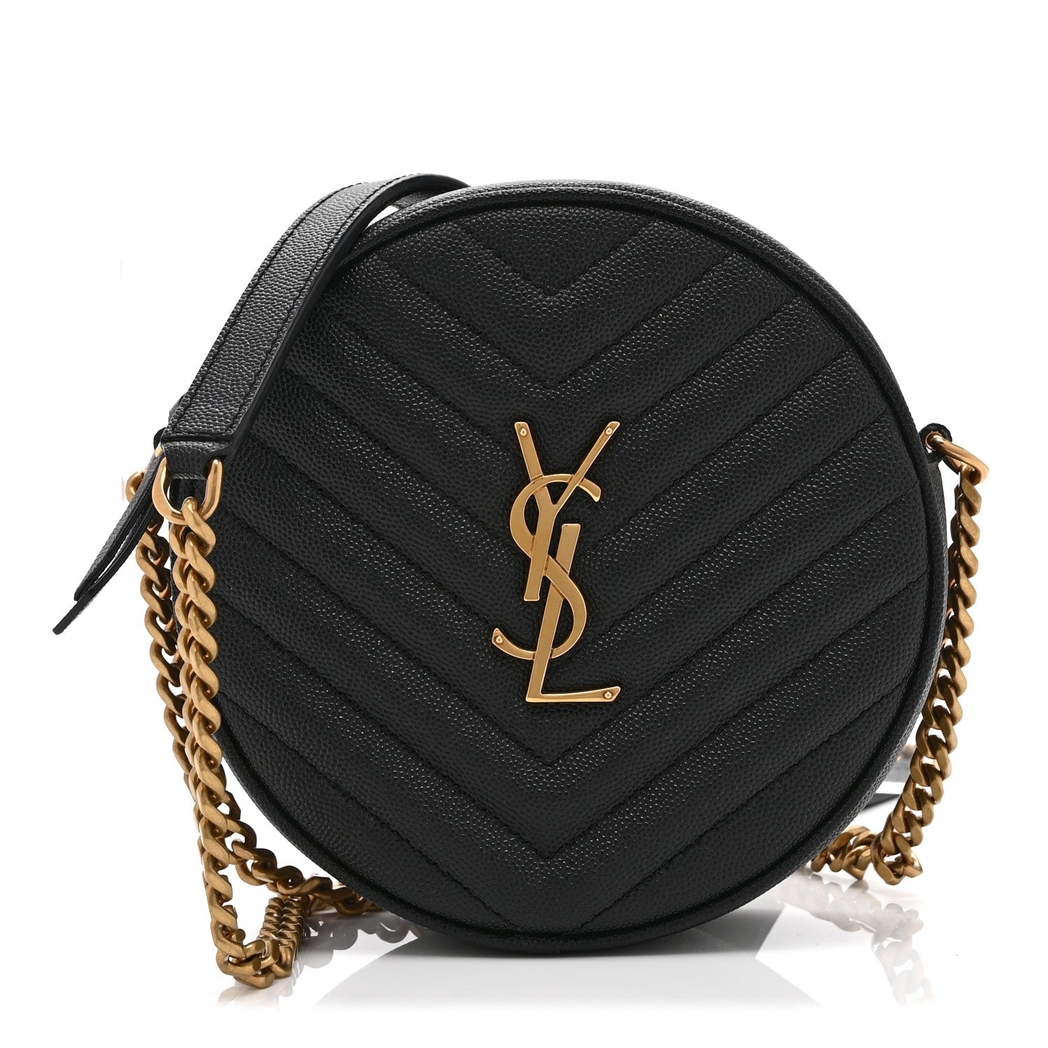 Saint Laurent Grain De Poudre Matelasse Chevron Quilted Round Vinyle Camera Bag Black 1 of 10