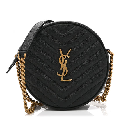 Saint Laurent Grain De Poudre Matelasse Chevron Quilted Round Vinyle Camera Bag Black 1 of 10