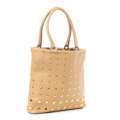 Prada Calfskin Studded Handbag Beige 3 of 9