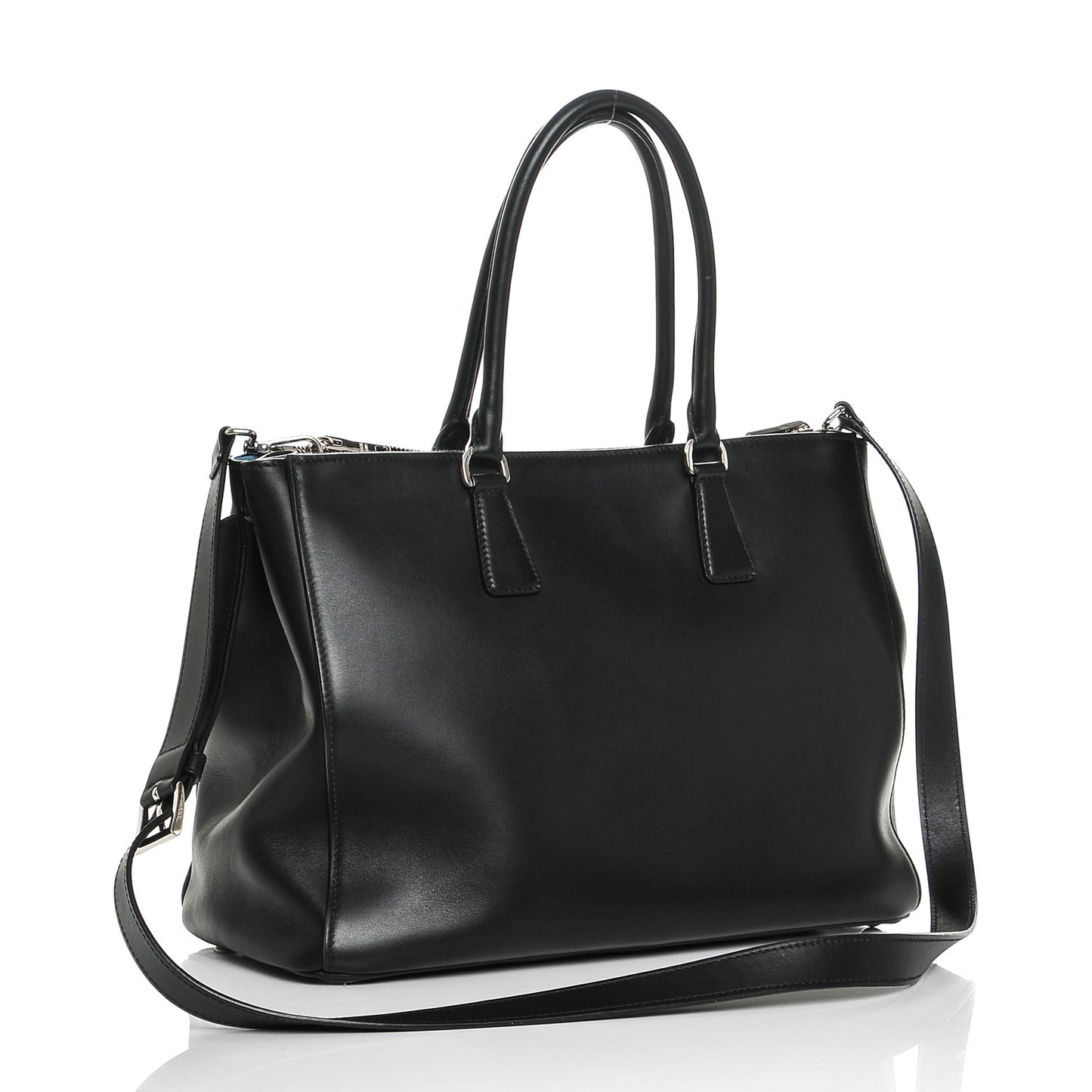 City Calf Bi-Color Medium Galleria Double Zip Tote Black Celeste