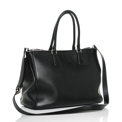 Prada City Calf Bi-Color Medium Galleria Double Zip Tote Black Celeste 3 of 6