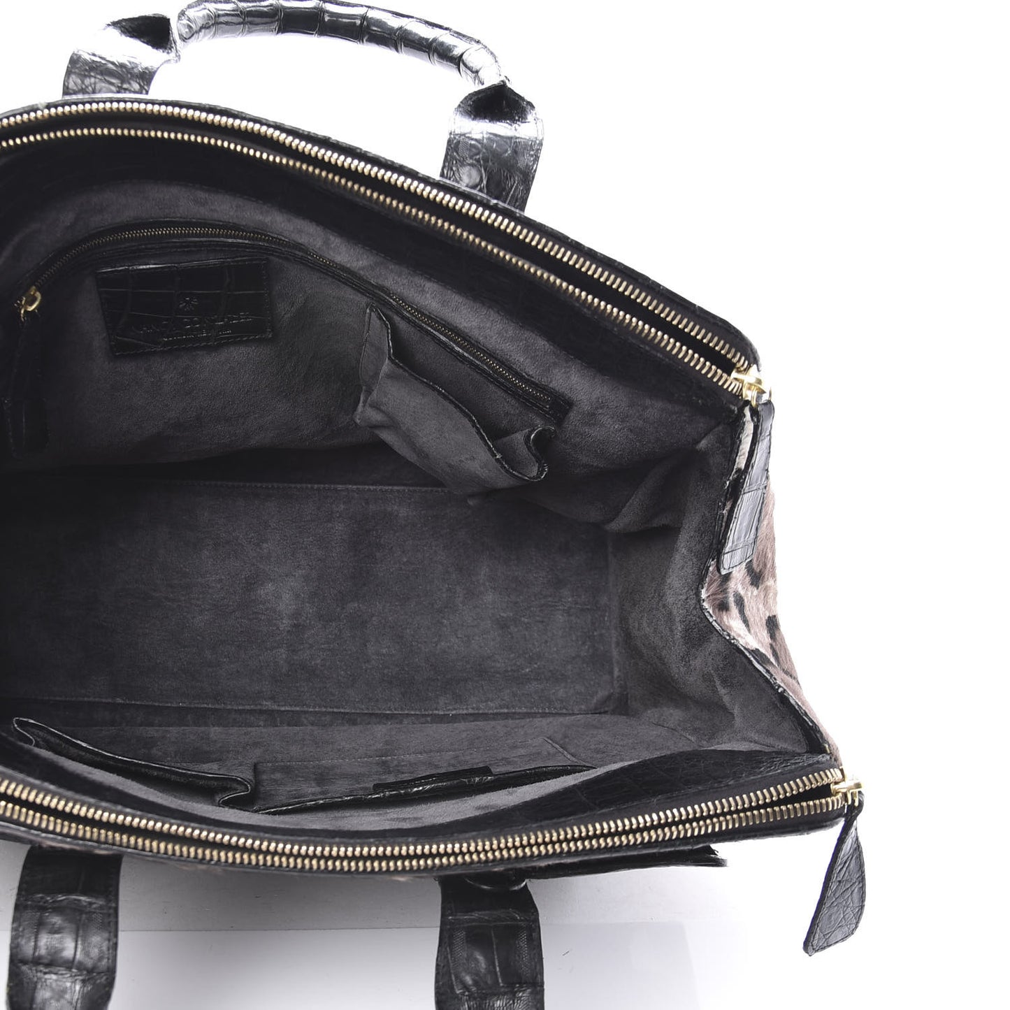 Crocodile Calf Hair Leopard Print Satchel Black