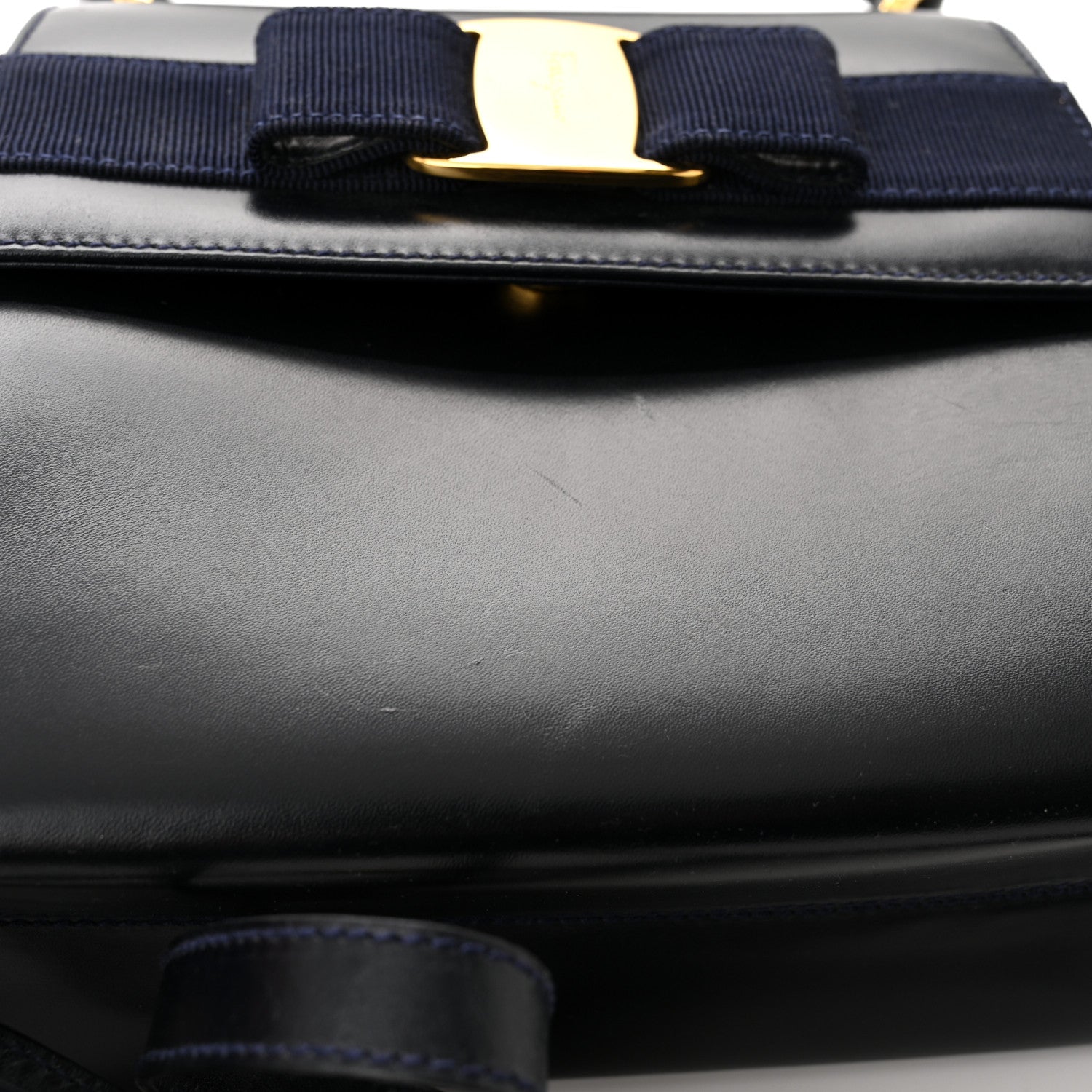 Salvatore Ferragamo Calfskin Vera Bow Mini Top Handle Crossbody Bag Navy 13 of 13