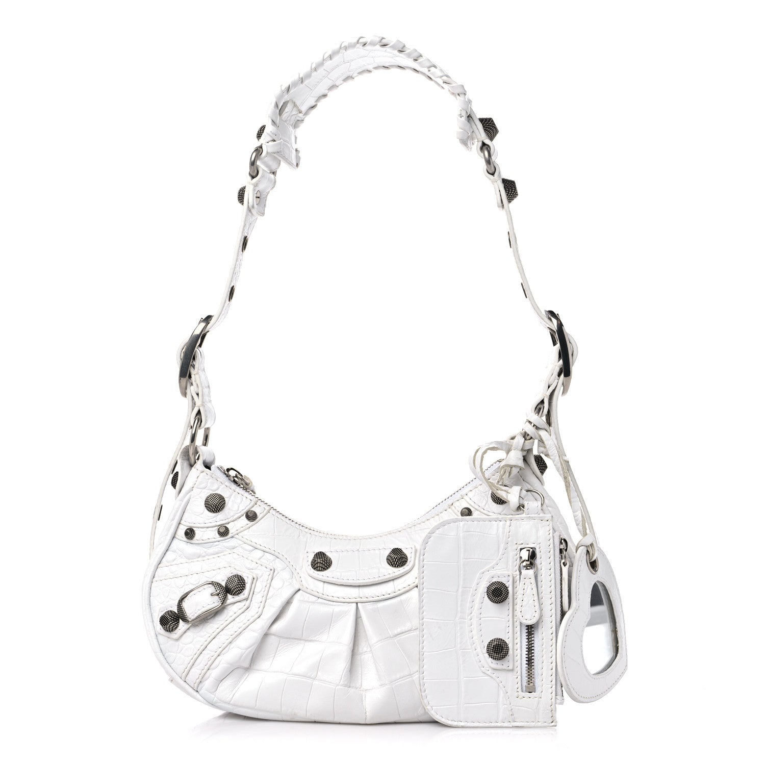 Balenciaga Extra Supple Calfskin Crocodile Embossed Le Cagole Shoulder Bag XS Optic White 1 of 10