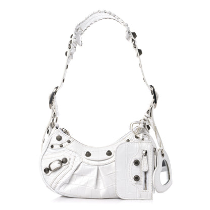 Balenciaga Extra Supple Calfskin Crocodile Embossed Le Cagole Shoulder Bag XS Optic White 1 of 10