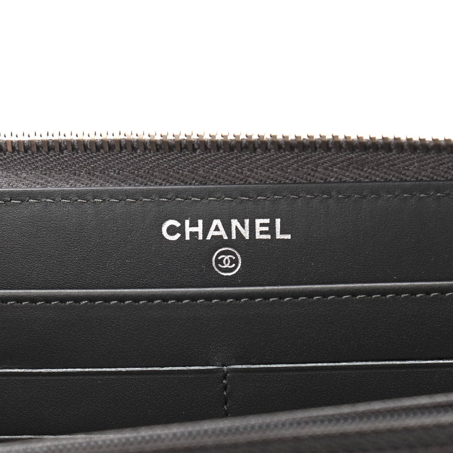 Patent Calfskin Zip Around Wallet Dark Grey