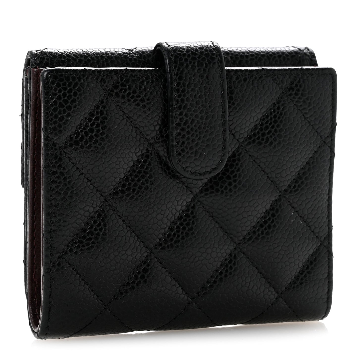 Caviar Quilted Compact French Flap Wallet Black