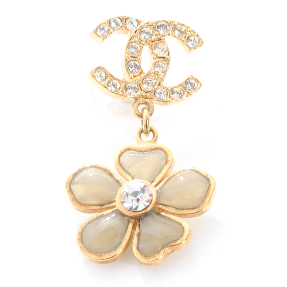 Chanel Crystal CC Camellia Drop Earrings Gold 4 of 5