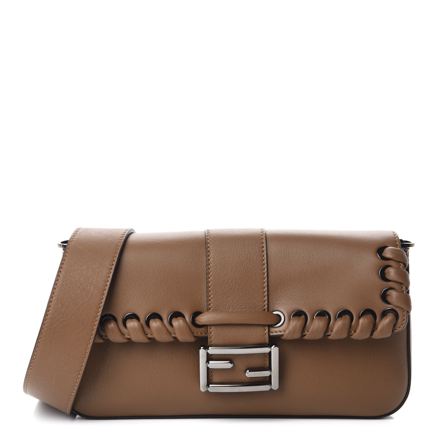 Fendi Vitello Dolce Lace Up Baguette Brownie 1 of 10