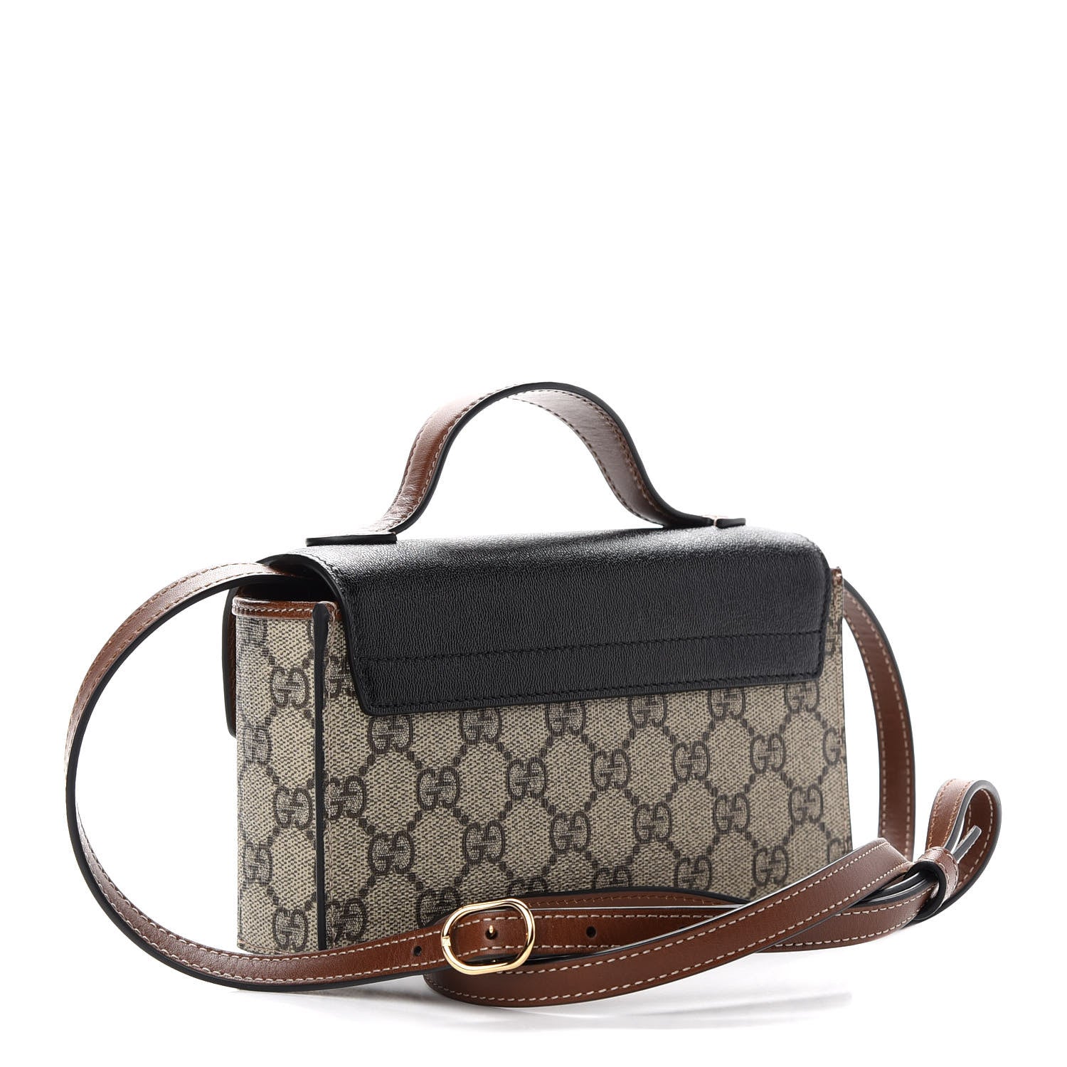 Gucci GG Supreme Monogram Calfskin Mini Padlock Top Handle Shoulder Bag Beige Black Cuir 3 of 9