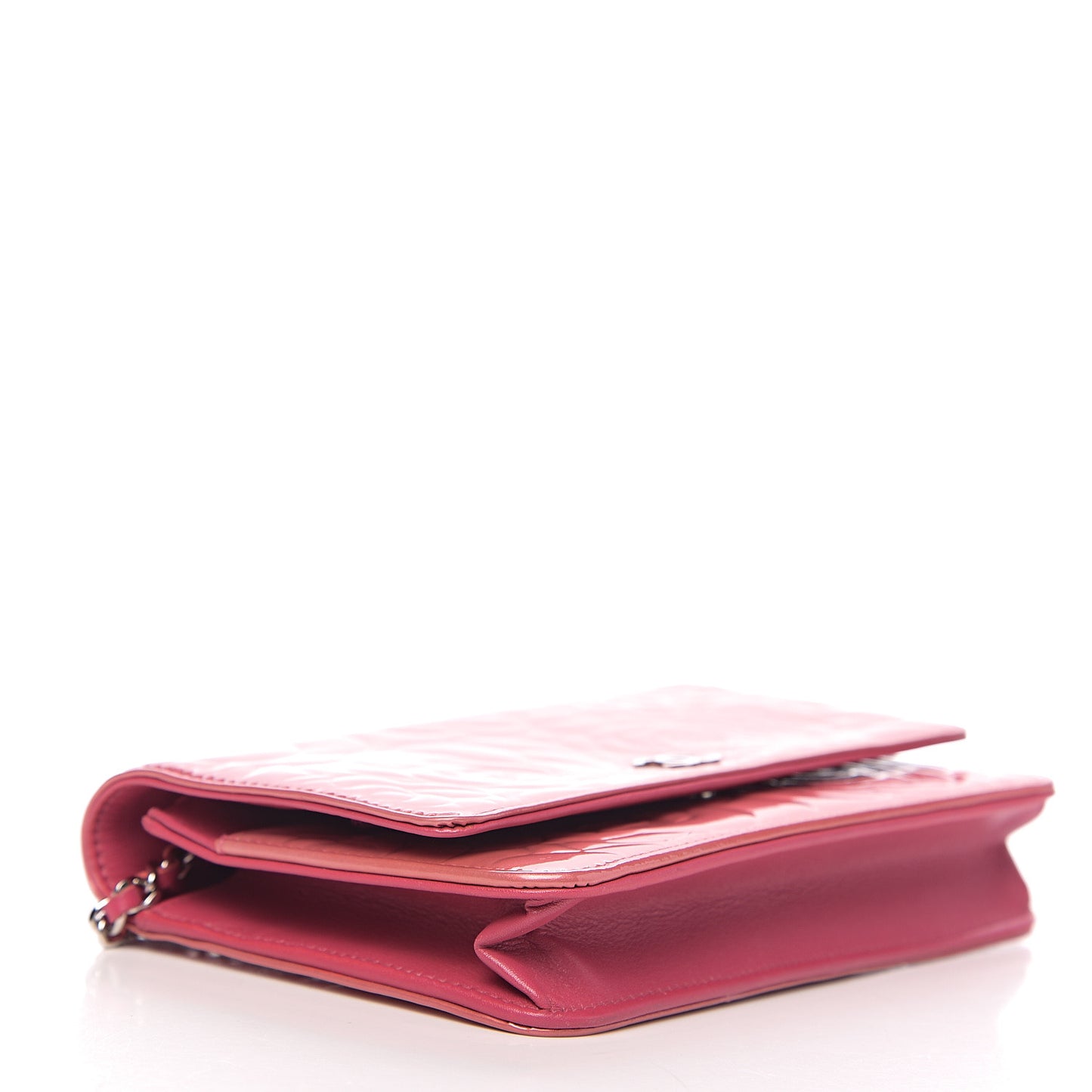 Patent Camellia Embossed Wallet on Chain WOC Rose