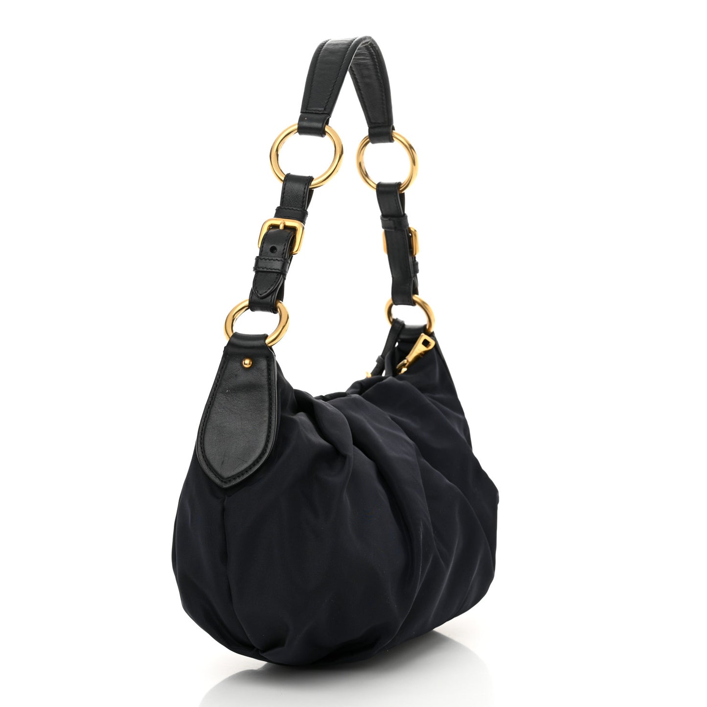 Tessuto Nylon Soft Calf Pleated Hobo Bleu