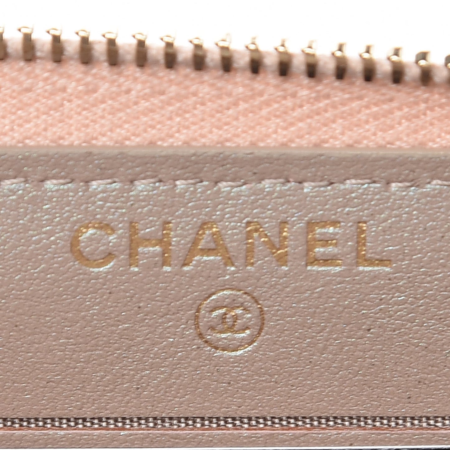 Iridescent Caviar Quilted Medium Zip Around Wallet Beige