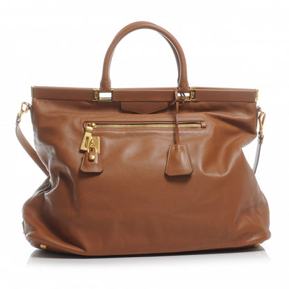 Prada Vitello Leather Large Frame Tote Camel 1 of 8