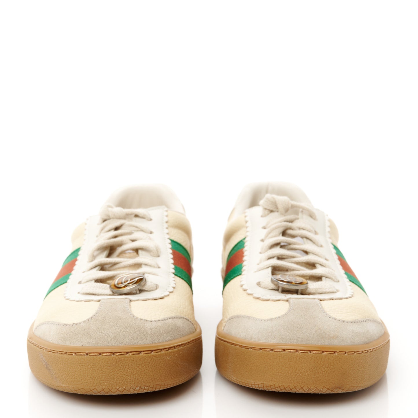 Calfskin Suede Web Womens G74 Sneakers 38.5 Oatmeal Burro New Mystic White