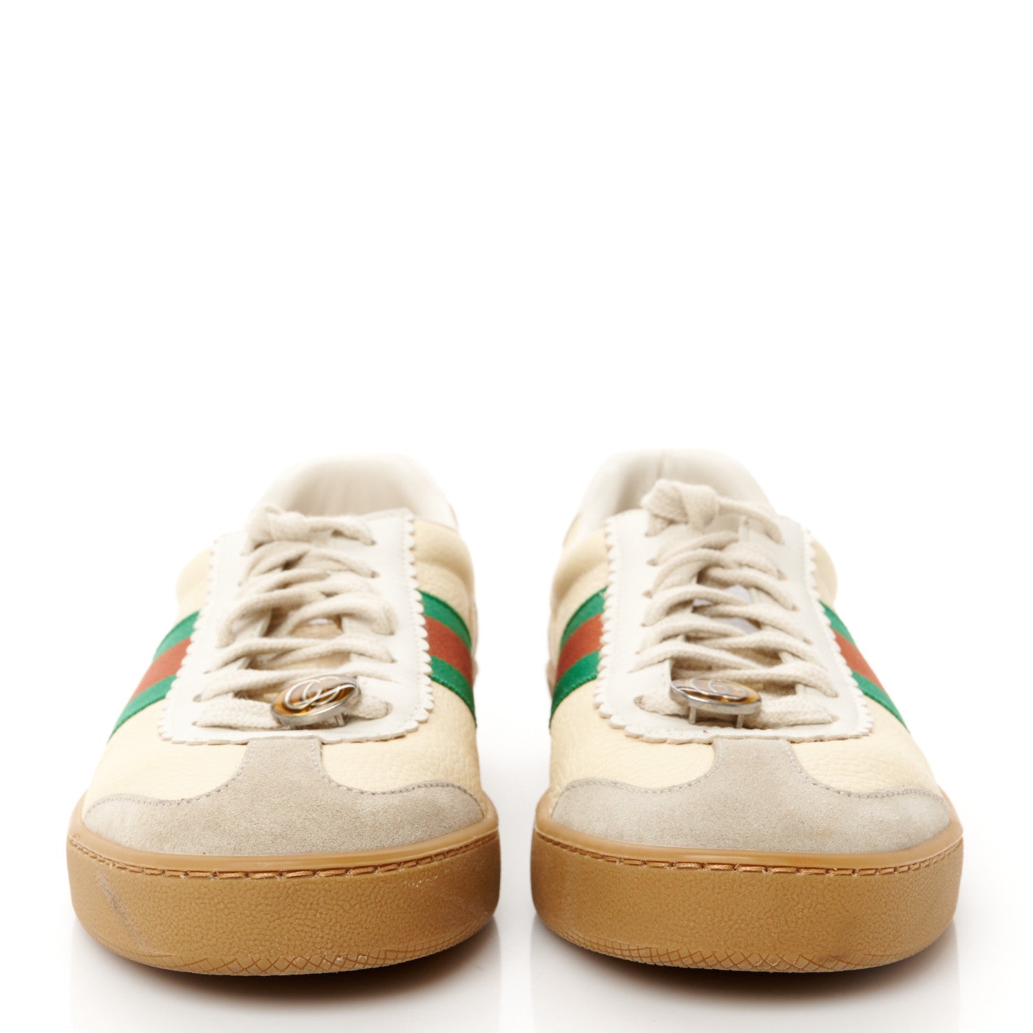 Gucci Calfskin Suede Web Womens G74 Sneakers 38.5 Oatmeal Burro New Mystic White 3 of 10