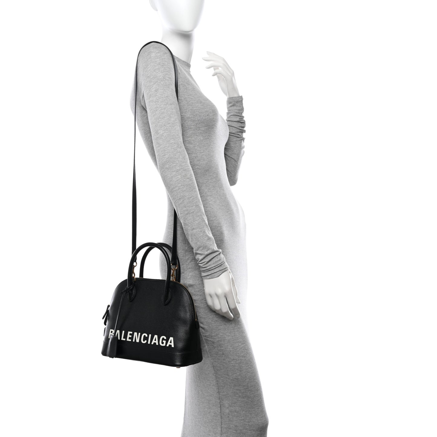 Signature Grained Calfskin Logo S Ville Top Handle Bag Black