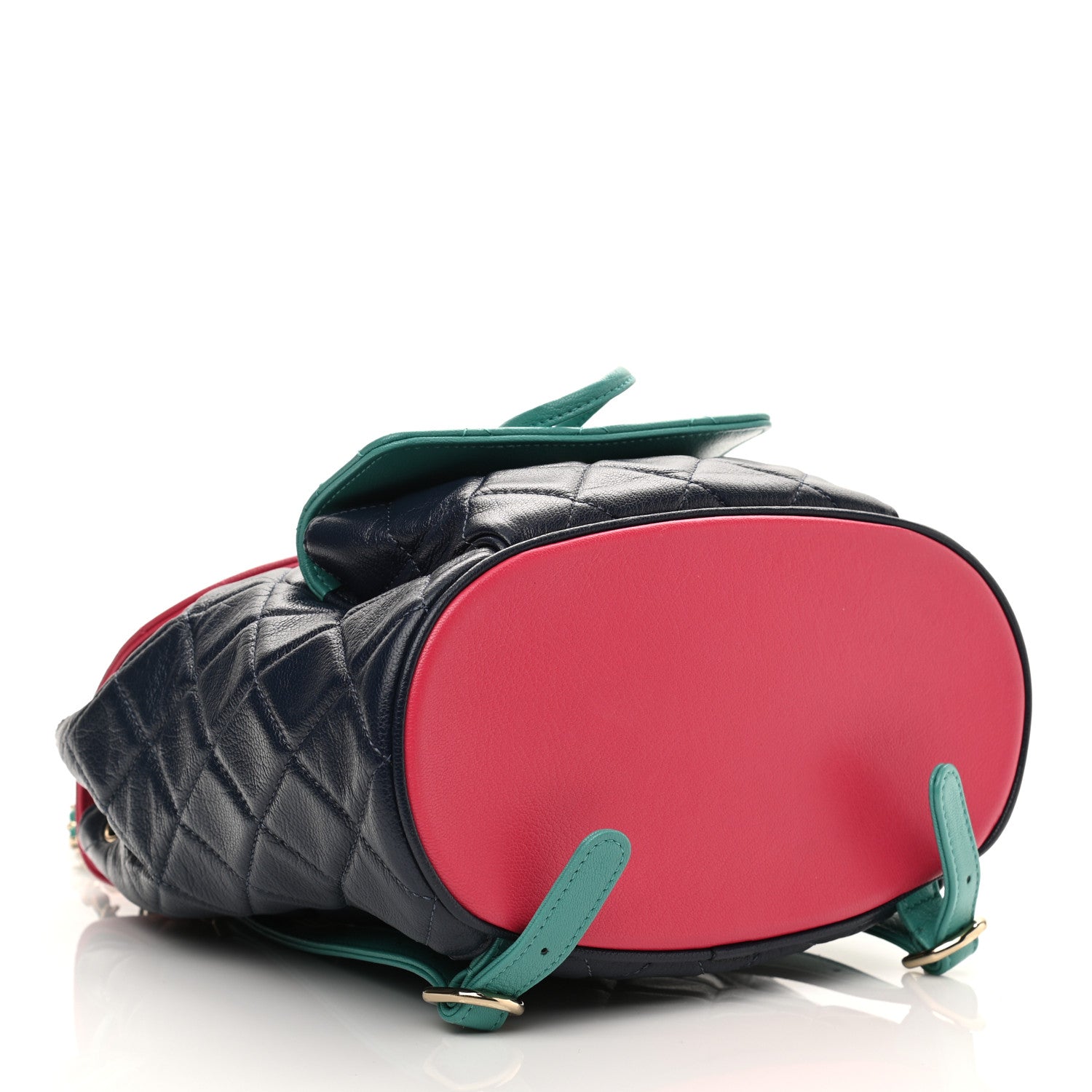 Chanel Goatskin Quilted Duma Drawstring Backpack Navy Turquoise Pink 4 of 10