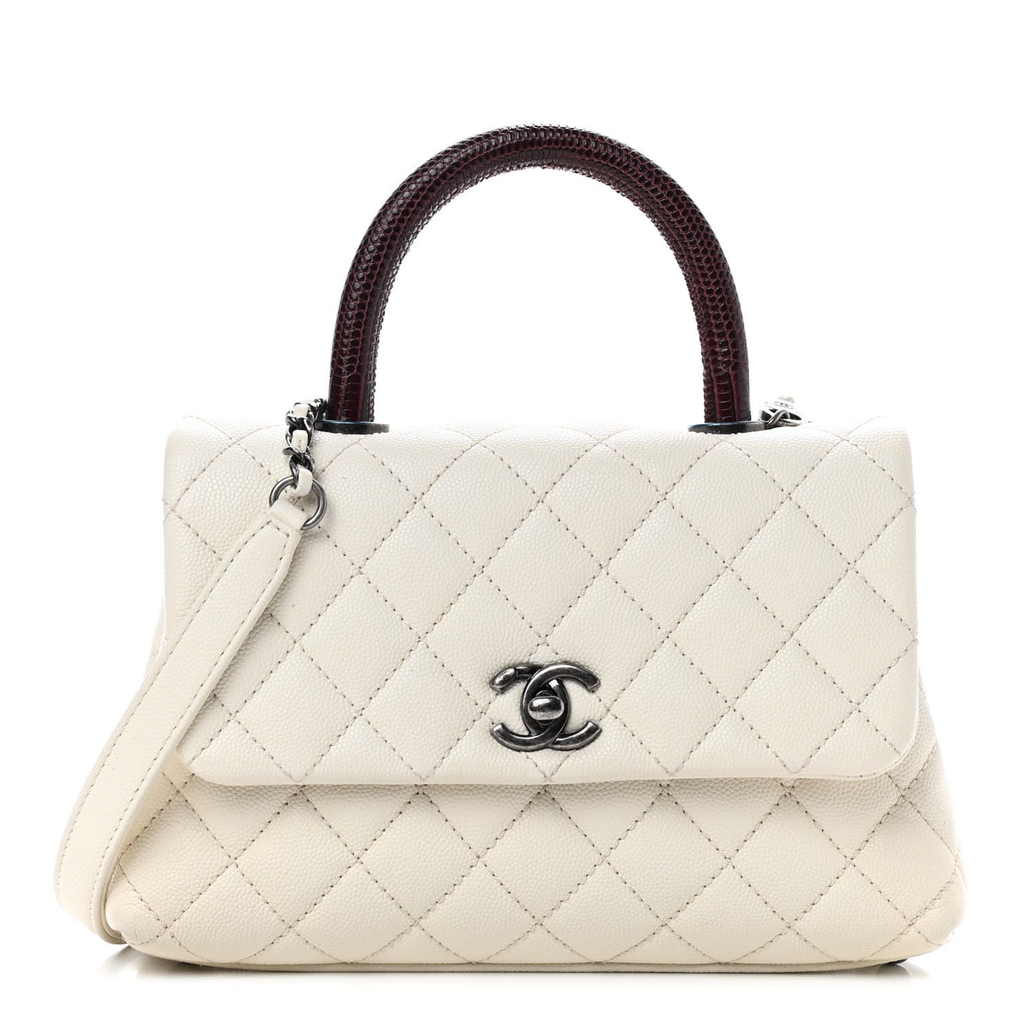 Caviar Lizard Quilted Mini Coco Handle Flap White