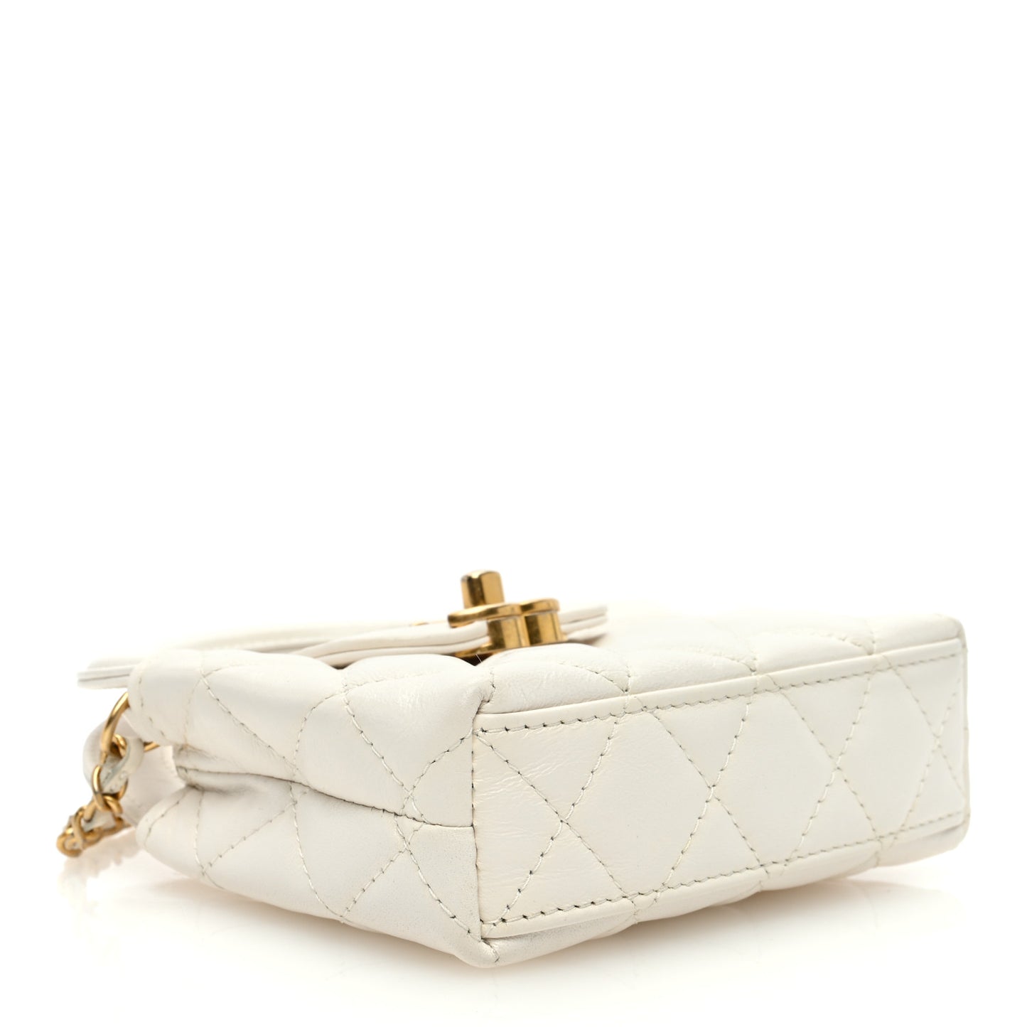 Shiny Aged Calfskin Quilted Mini Nano Kelly Shopper White