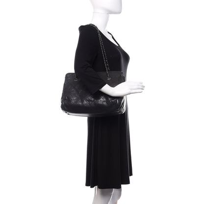 Chanel Washed Calfskin Diamond Stitch Large Hamptons Shopping Tote Black 2 of 14