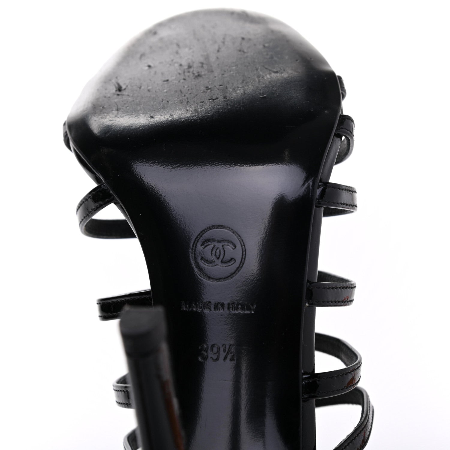 Chanel Patent Calfskin Crystal Bow Strappy Sandals 39.5 Black 6 of 13