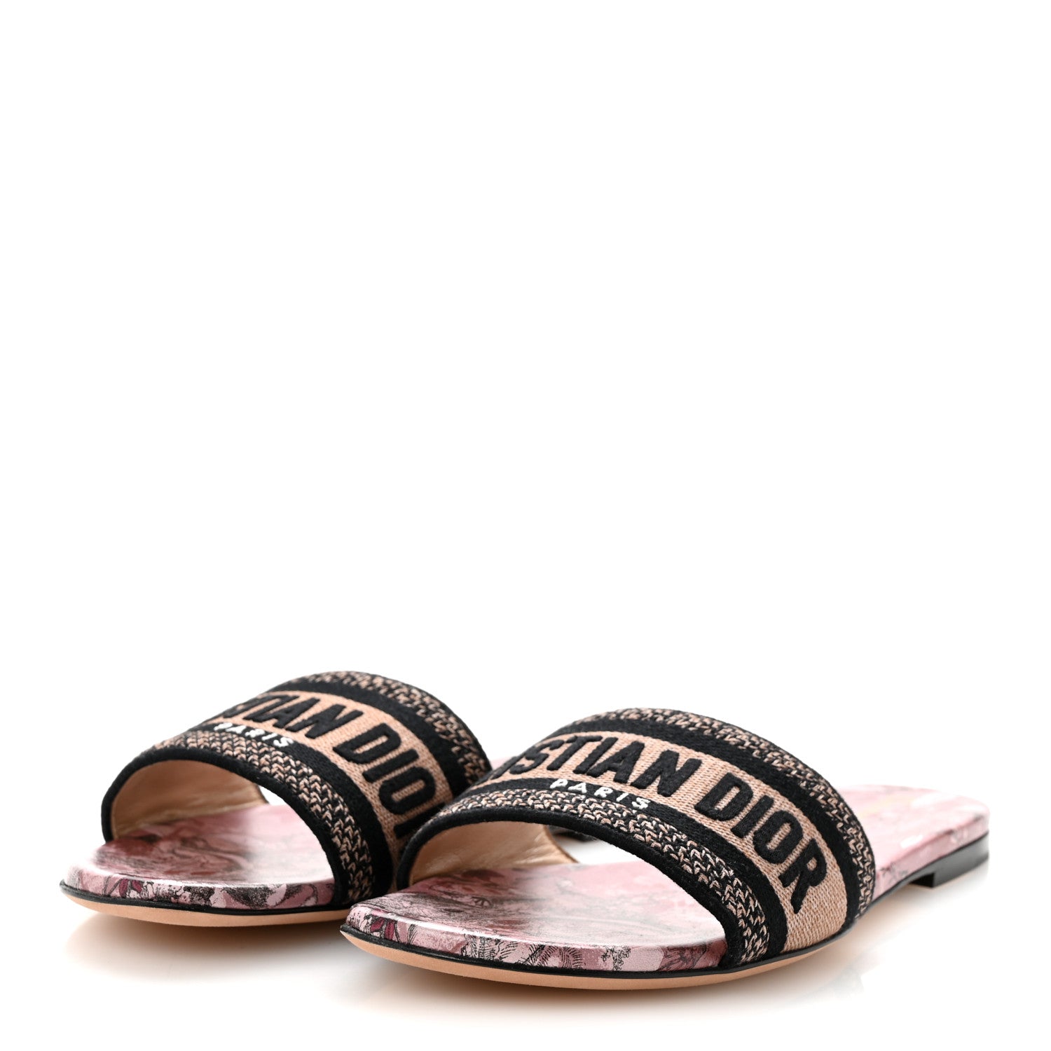 Christian Dior Canvas Rose Mutabilis Embroidered Dway Flat Slide Sandals 39 Fard Black 4 of 9