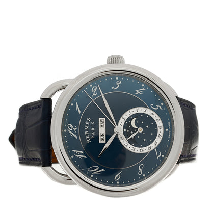 Hermes Stainless Steel Alligator 43mm Arceau Grande Lune Automatic Watch Bleu Abysse 2 of 5