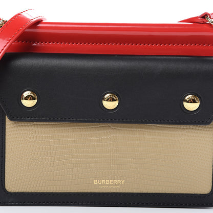 Burberry Calfskin Lizard Embossed Mini Title Bag with Pocket Black Honey 9 of 14