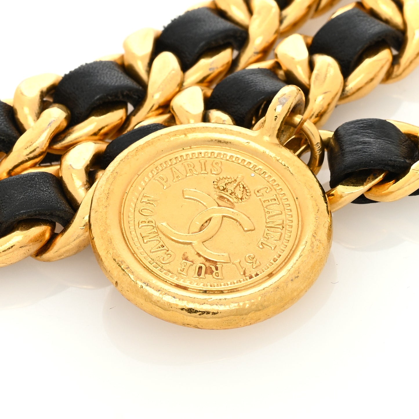 Lambskin Chain CC Medallion Belt Black Gold