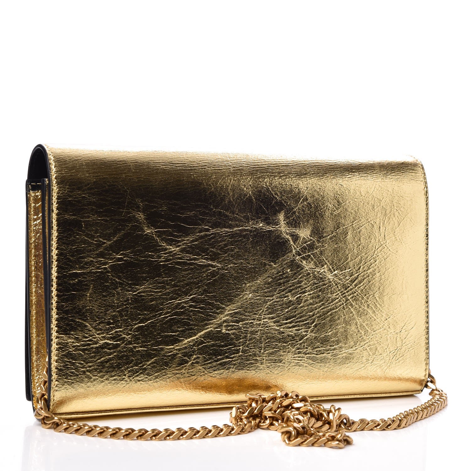 Saint Laurent Metallic Calfskin Monogram Chain Wallet Gold Black 3 of 10