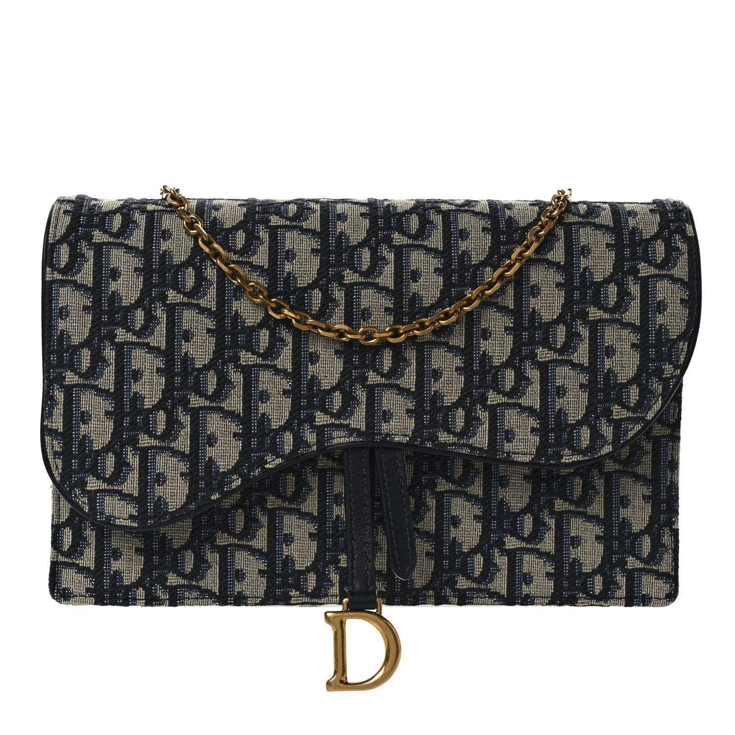 Christian Dior Oblique Saddle Chain Pouch Blue 1 of 9