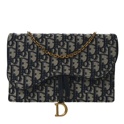 Christian Dior Oblique Saddle Chain Pouch Blue 1 of 9