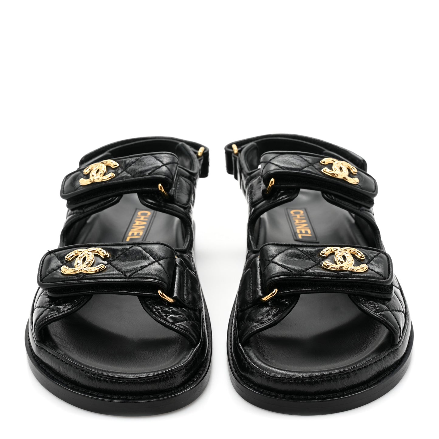 Crumpled Shiny Lambskin Velcro Dad Sandals 36 Black