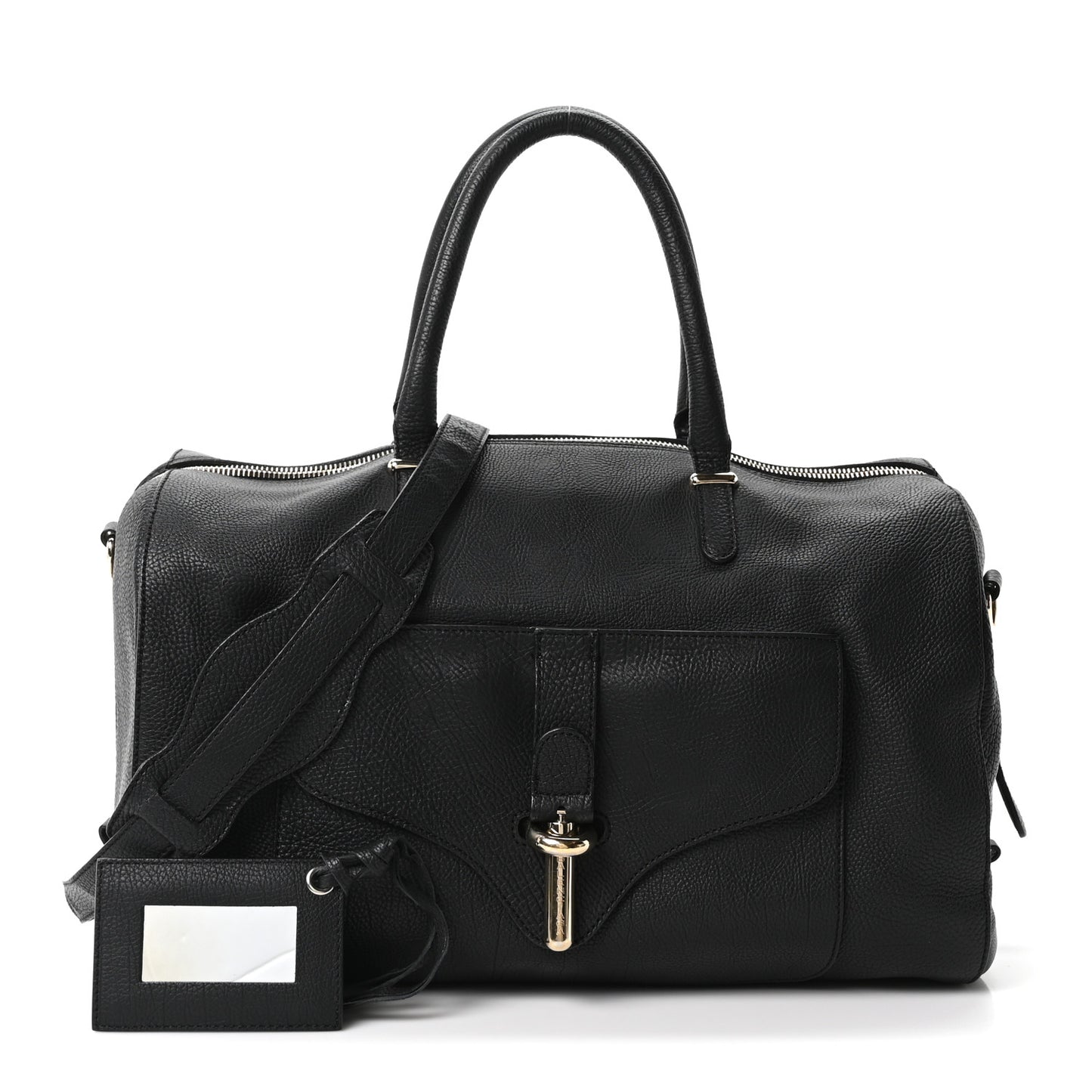Grained Calfskin Tube Boston Bag Black