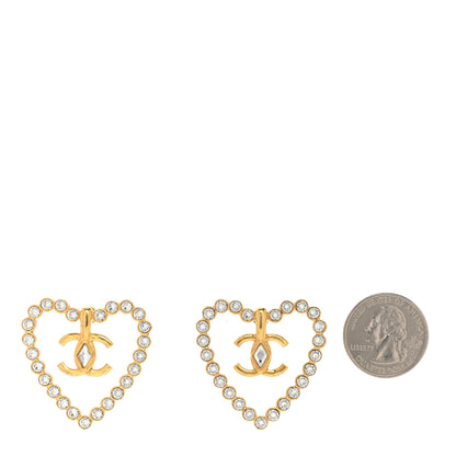 Chanel Crystal Heart CC Earrings Gold 2 of 4