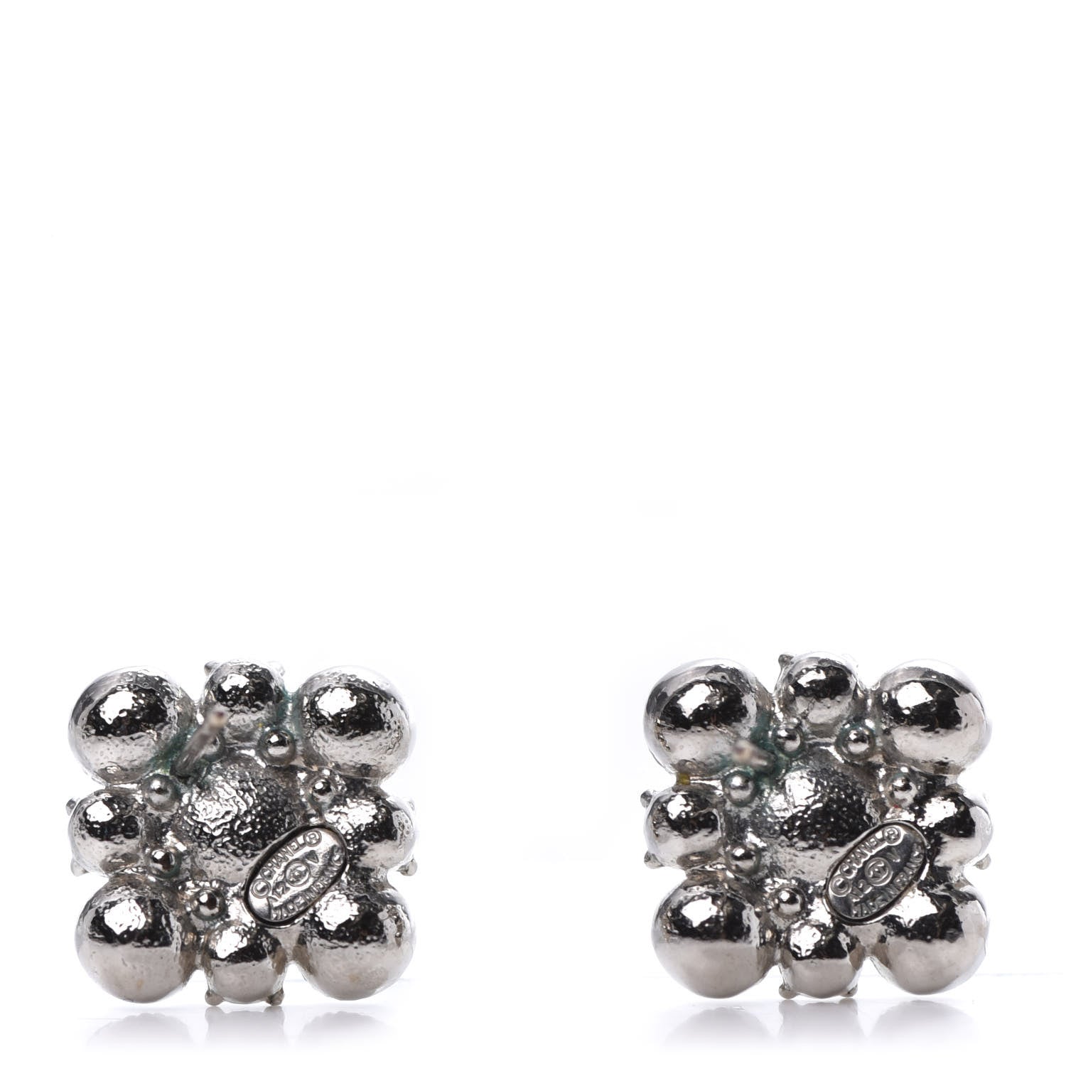 Chanel Crystal CC Flower Earrings Silver 2 of 4