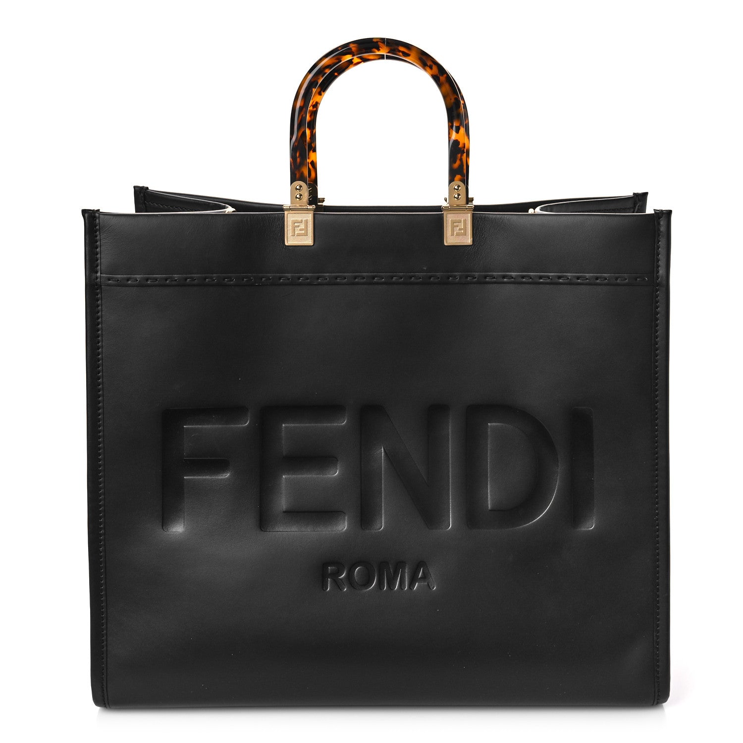 Fendi Vitello King Plexiglass Large Fendi Sunshine Shopper Tote Black 1 of 10