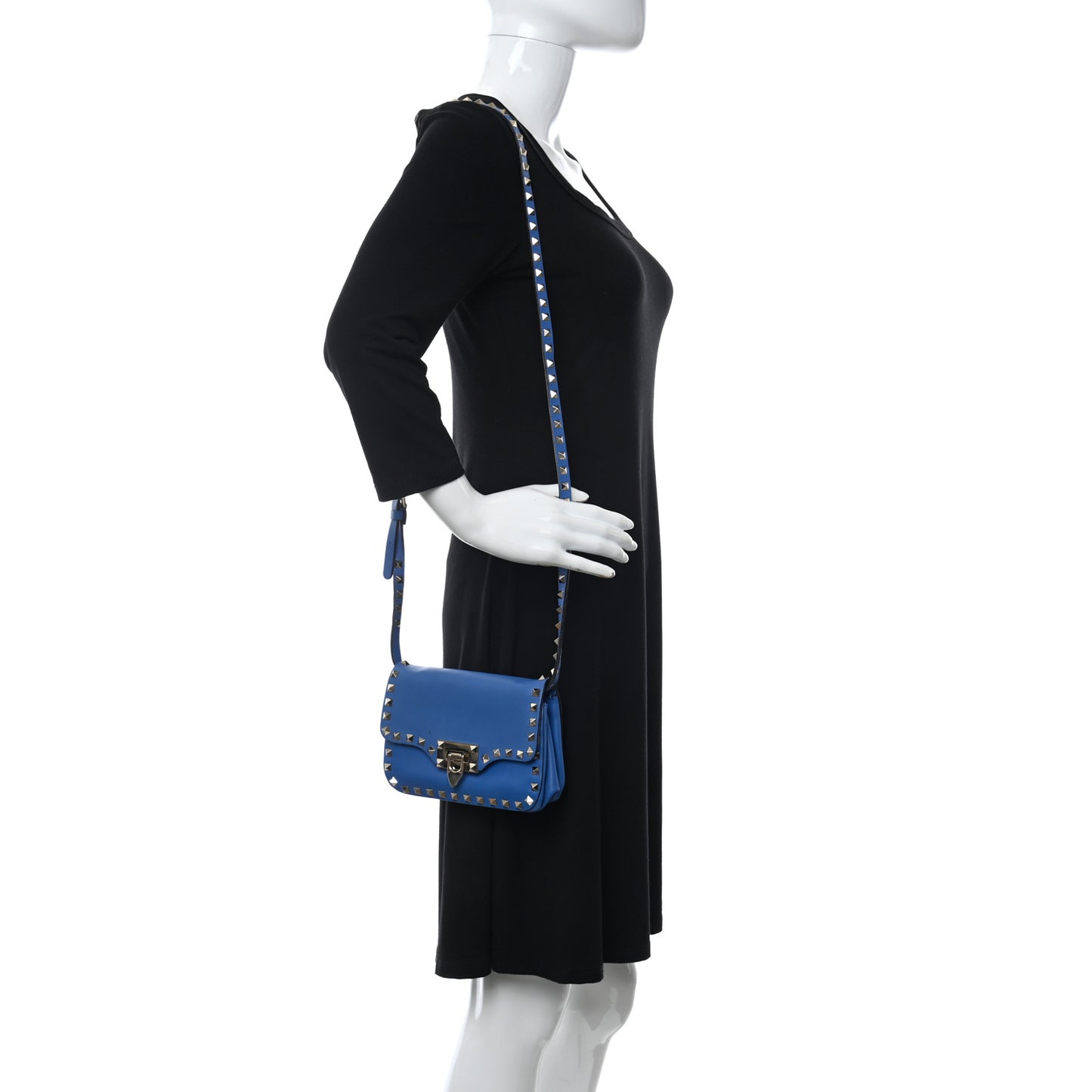 Vitello Mini Rockstud Flap Saddle Crossbody Bag Light Sapphire