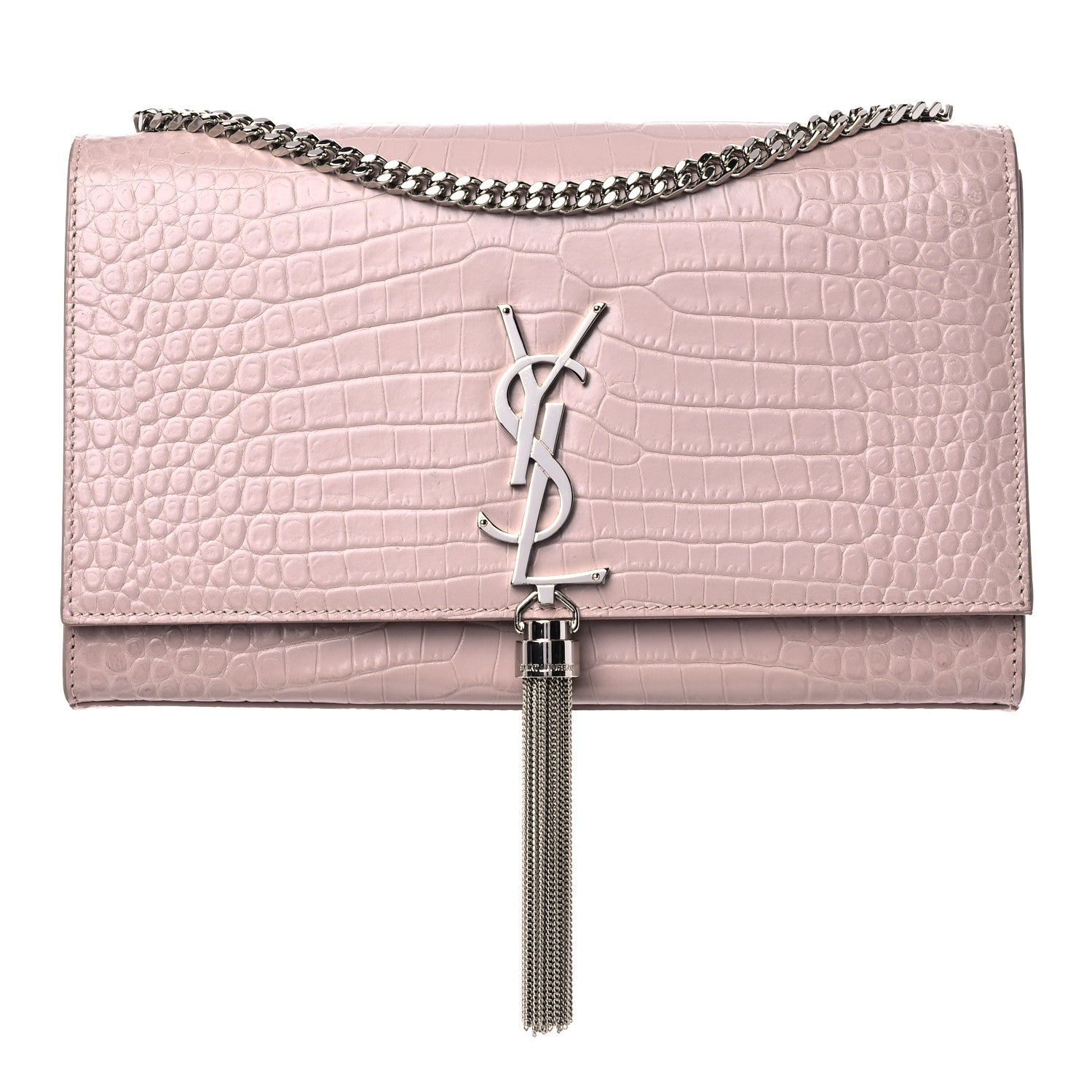 Saint Laurent Calfskin Crocodile Embossed Medium Classic Monogram Kate Tassel Satchel Powder Pink 1 of 13
