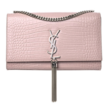 Saint Laurent Calfskin Crocodile Embossed Medium Classic Monogram Kate Tassel Satchel Powder Pink 1 of 13