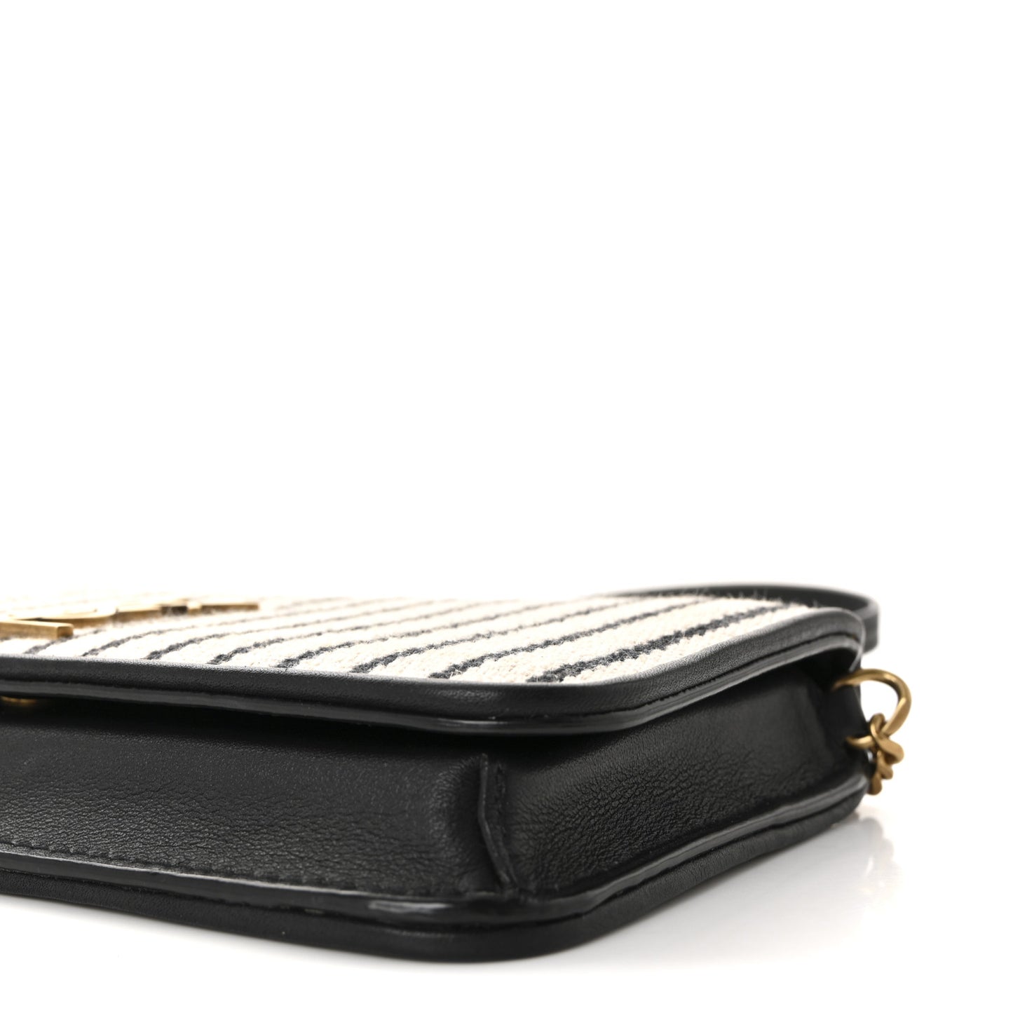 Canvas Striped Phone Holder Crossbody Beige Black