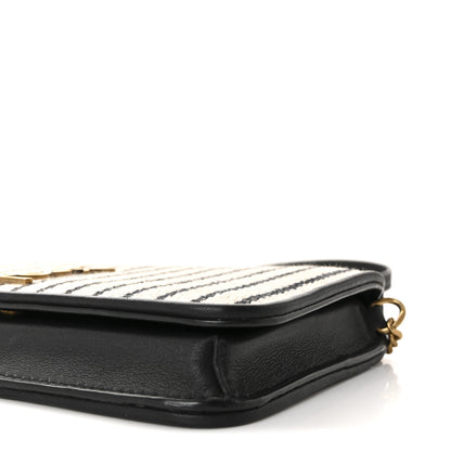Saint Laurent Canvas Striped Phone Holder Crossbody Beige Black 9 of 9