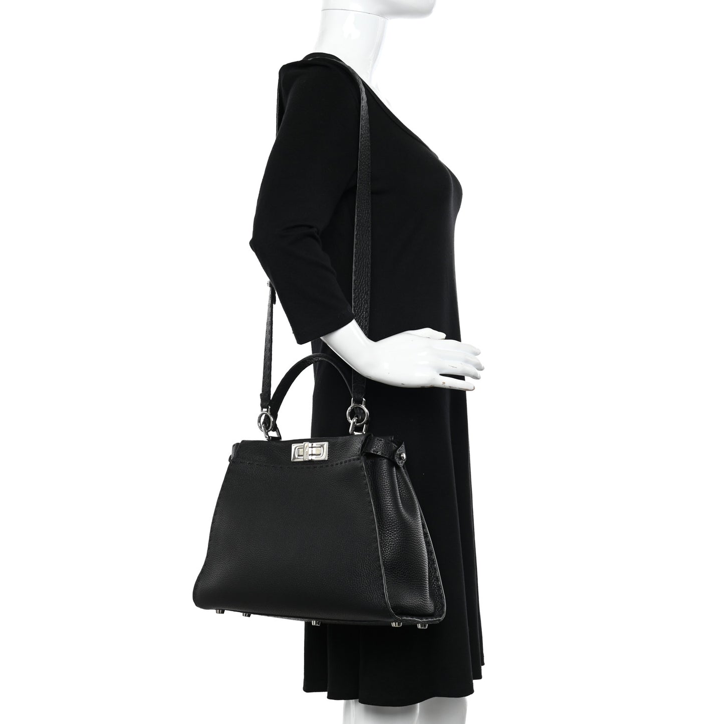 Cuoio Romano Alcantara Selleria Medium Peekaboo Iconic Satchel Black Mou Fallad