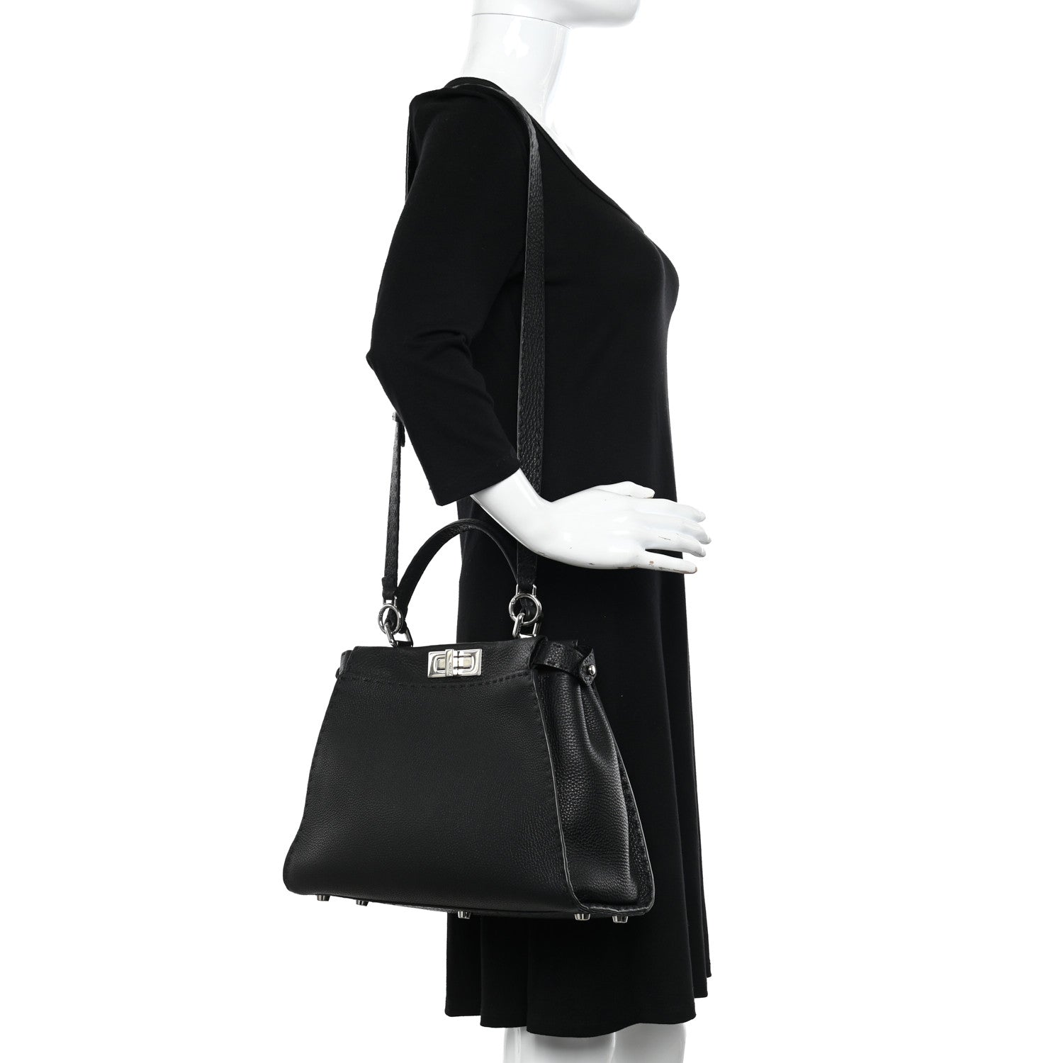 Fendi Cuoio Romano Alcantara Selleria Medium Peekaboo Iconic Satchel Black Mou Fallad 2 of 10