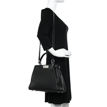 Fendi Cuoio Romano Alcantara Selleria Medium Peekaboo Iconic Satchel Black Mou Fallad 2 of 10